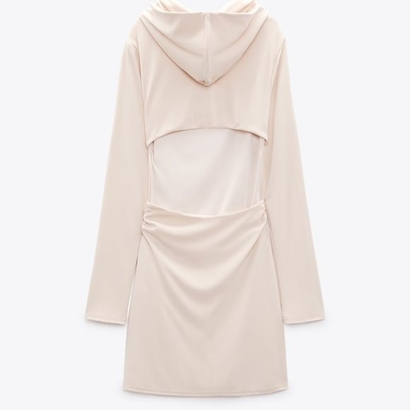NWT OPEN BACK HOODED BEIGE ECRU DRESS. - Picture 3 of 4
